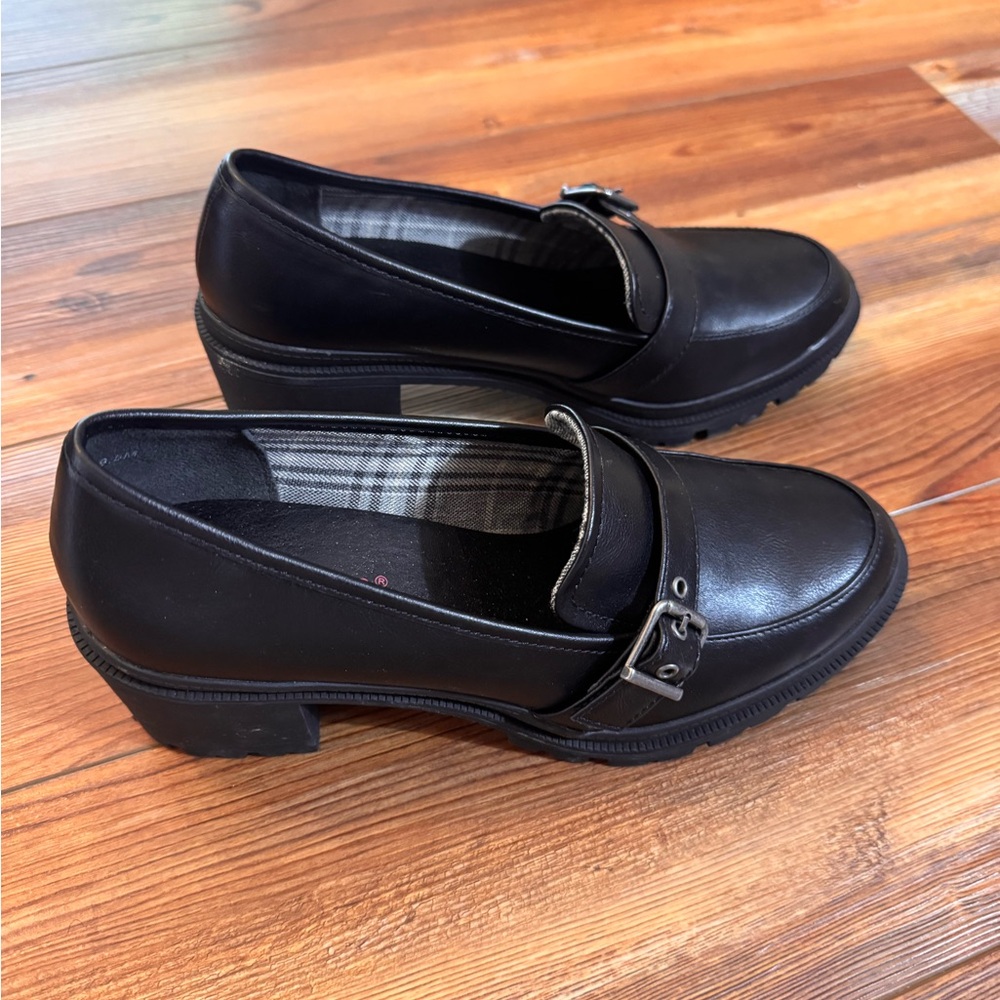 Jelly Pop Black Oxford Heeled Loafer Chunky Heel Buckle Sz 9.5M 90’s Y2K Grunge - Picture 10 of 12